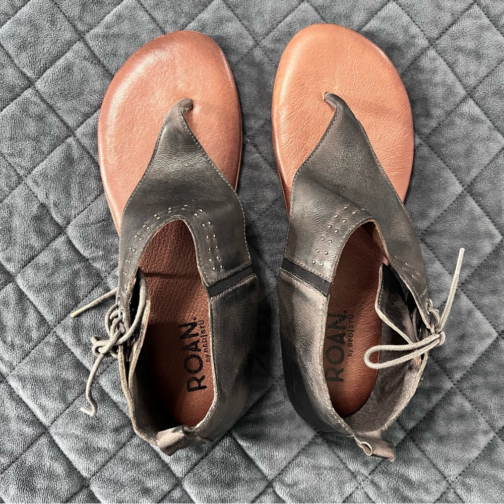 Roan By Bed Stu Sandals Women’s Size 10 Xandria Leather Thong Gray Ankle Tie - Picture 5 of 11